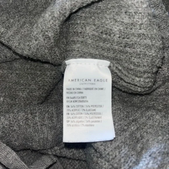 American Eagle Womens XL Grey Ribbed Knit Cropped Hoodie Tie Front Sweater - Picture 4 of 4